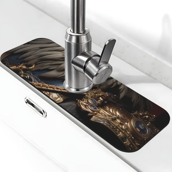 Xecao Noble Style Bald Eagle for Kitchen Sink Splash Guard Faucet Mat , Faucet Guard & Draining mat, (15" X 5.5" )