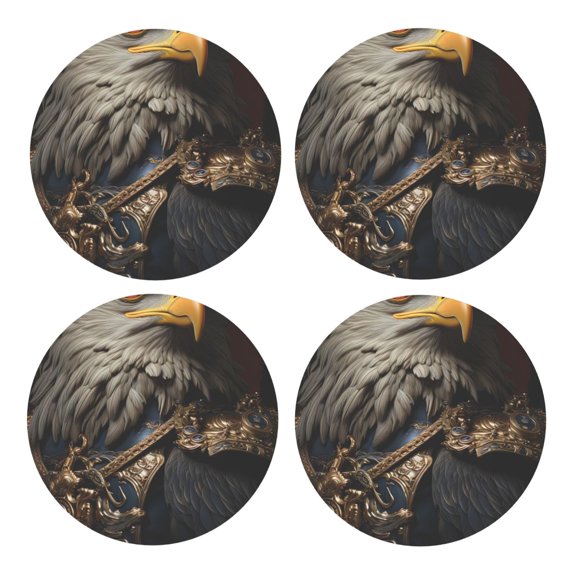 Xecao Noble Style Bald Eagle for MDF Cork Coaster 4 Pcs,Drink Coasters,Suit for House Warming Gifts New Home ,Coffee Table Decor-Round Shape