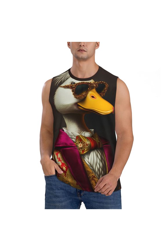 Noble Style Duck Print Men's Tank Top: Sleek Sleeveless Tee for Casual Sports and Beach Occasions-Large