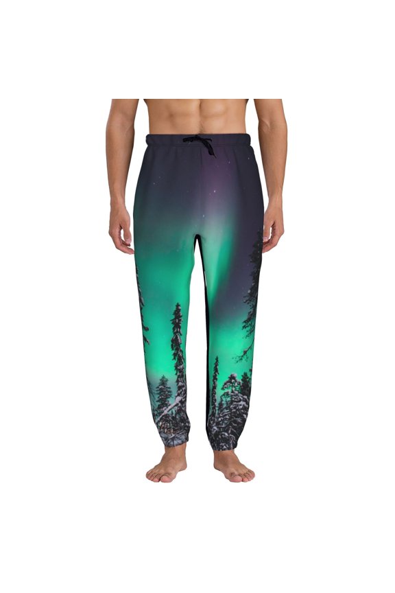 Northern Lights 2 Print Active Tech Joggers for Men, Mens Sweatpants Lounge Pants with Pockets-X-Large