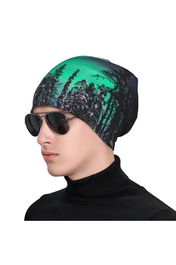Northern Lights 2 Print Beanie Knitted Hat for Men Women, Winter Fashion Knit Cuffed Caps Unisex