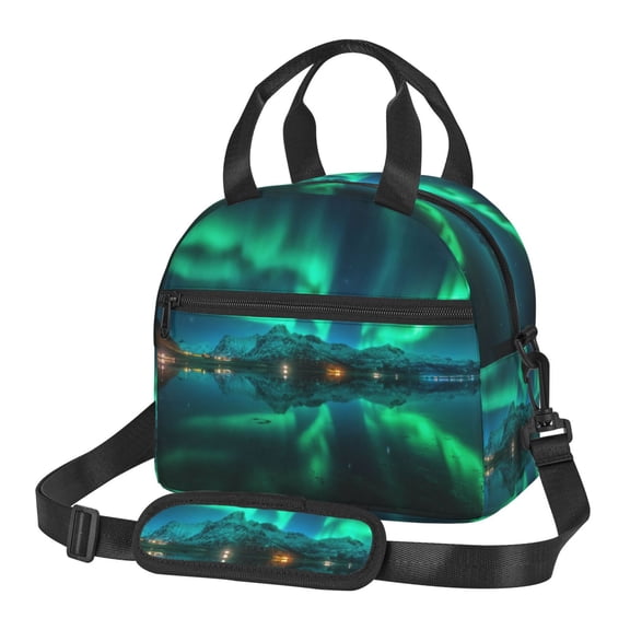 Xecao Northern Lights Print Insulated Lunch Box, Lunch Cags Lunch Bag Featuring An Adjustable Shoulder Strap