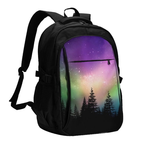 Xecao Northern Lights for Travel Laptop Backpack, USB-Charging-Enabled, Spacious Business Backpack for Men and Women,College School Computer Bag