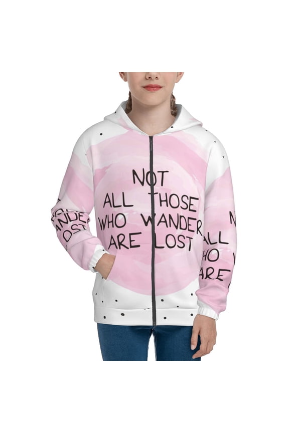 Not All Those Who Wander Are Lost Pattern Zip Up Hoodies for Boys Girls, Sweatshirt with Pockets-Small