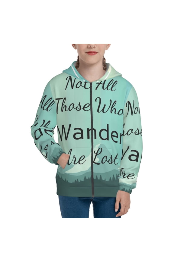 Not All Those Who Wander Are Lost1 Pattern Zip Up Hoodies for Boys Girls, Sweatshirt with Pockets-Small