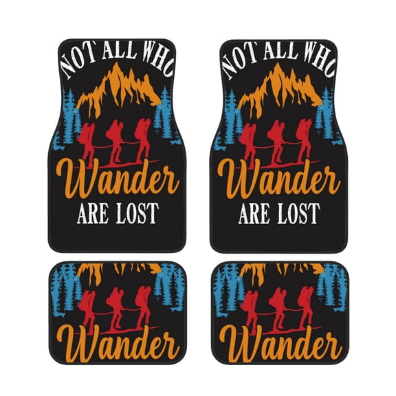 Xecao Not All Who Wander Are Lost Hiking Print Car Foot Mat Set of 4 Pieces Neoprene All-Weather Dust-Proof Stain-resistantCar Interior Decorative mats Non-Slip Mats
