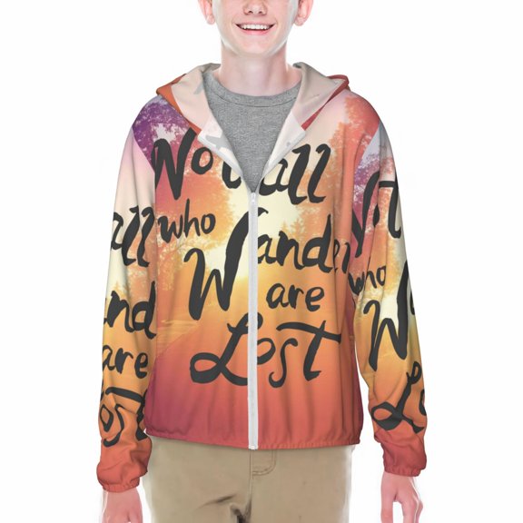 Xecao Not All Who Wander Are Lost Print Fishing Shirts for teenager Long Sleeve UV Sun Protection Hoodie with Zipper Outdoor Hiking Shirts-Medium