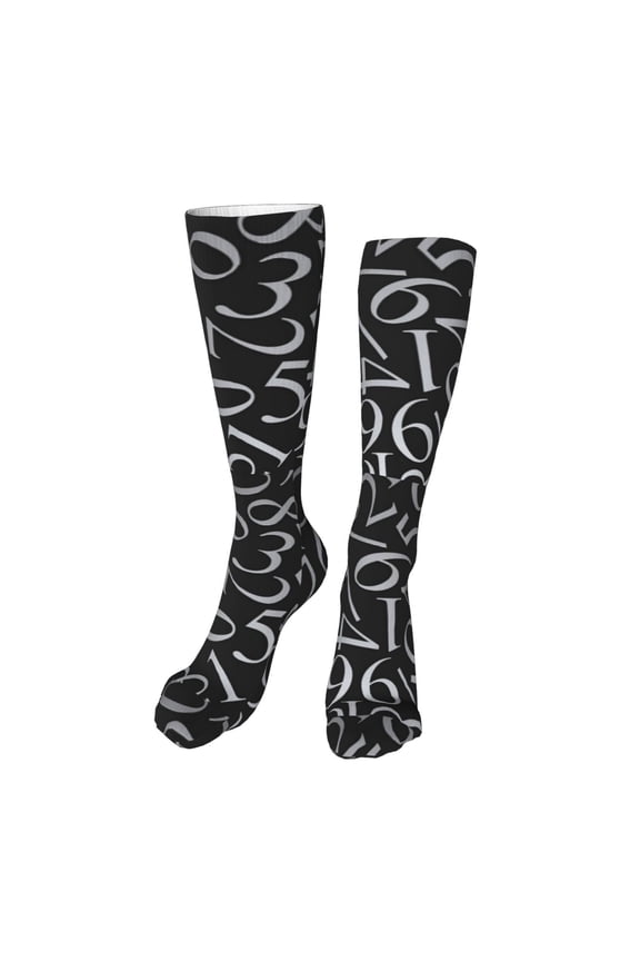 Numbers Print Calf Socks Seamless Toe, Knee High Long Socks, Sports Socks Trouser Socks for Women and Men-One Size