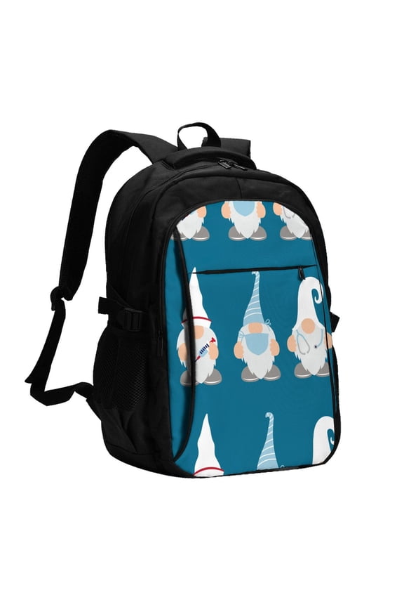 Nurse Doctor Gnomes for Travel Laptop Backpack, USB-Charging-Enabled, Spacious Business Backpack for Men and Women,College School Computer Bag