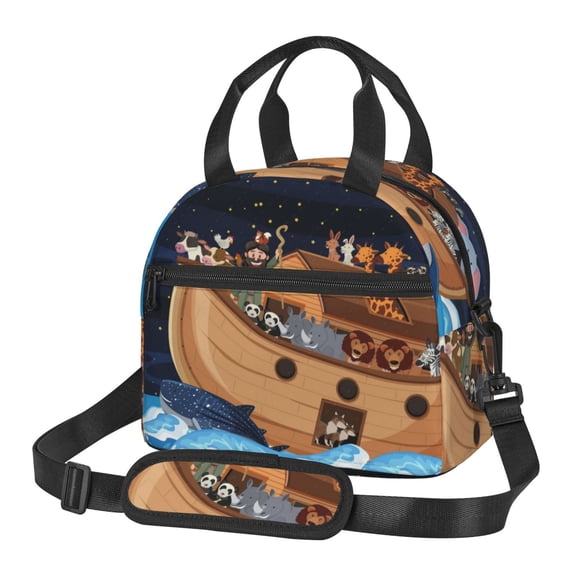 Xecao Ocean Scene with Noah's Ark Print Insulated Lunch Box, Lunch Cags Lunch Bag Featuring An Adjustable Shoulder Strap