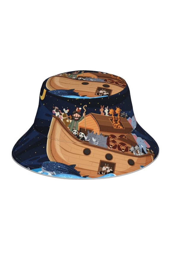 Ocean Scene with Noah's Ark Print Men and Women Night Reflective Hat Runner Cap Visor Bucket Hat Boonie Cap