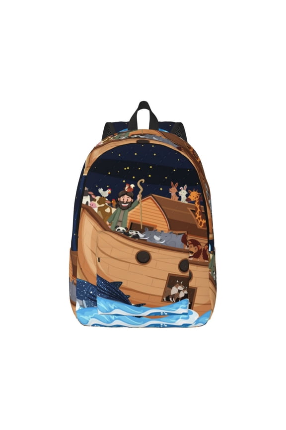 Ocean Scene with Noah's Ark for Canvas College Laptop Backpack, Durable Rucksack Travel Notebook Bag School Backpack Book Bag for Men Women