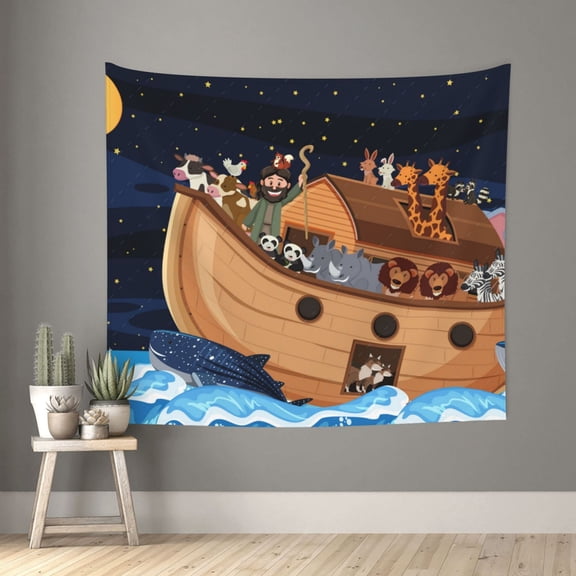Xecao Ocean Scene with Noah's Ark patten Tapestry 60x51 Inches Wall Hanging Poster Tapestry for Living Room Bedroom Home Decor