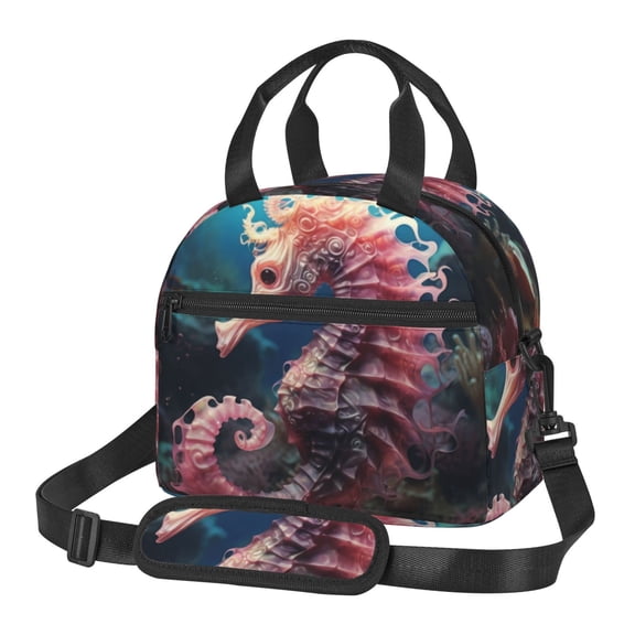 Xecao Ocean Seahorse Print Insulated Lunch Box, Lunch Cags Lunch Bag Featuring An Adjustable Shoulder Strap