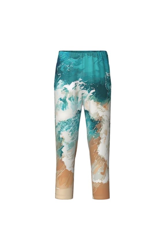 Ocean Wave Crash Print Teenagers' Pajama Pants Long Sleep Pants Soft Elastic Waist Pajama Bottoms Elastic waist with 2 Pockets 5-16 Years-Large