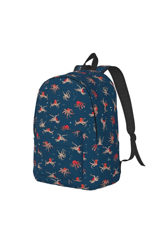 Octopus Sea Life Canvas College Laptop Backpack, a durable rucksack designed for both men and women, ideal for travel, school, and daily use-Small