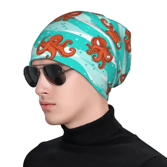 Xecao Octopuses Print Beanie Knitted Hat for Men Women, Winter Fashion Knit Cuffed Caps Unisex
