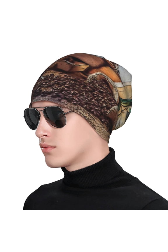 Oil Lamp Coffee Beans Print Beanie Knitted Hat for Men Women, Winter Fashion Knit Cuffed Caps Unisex