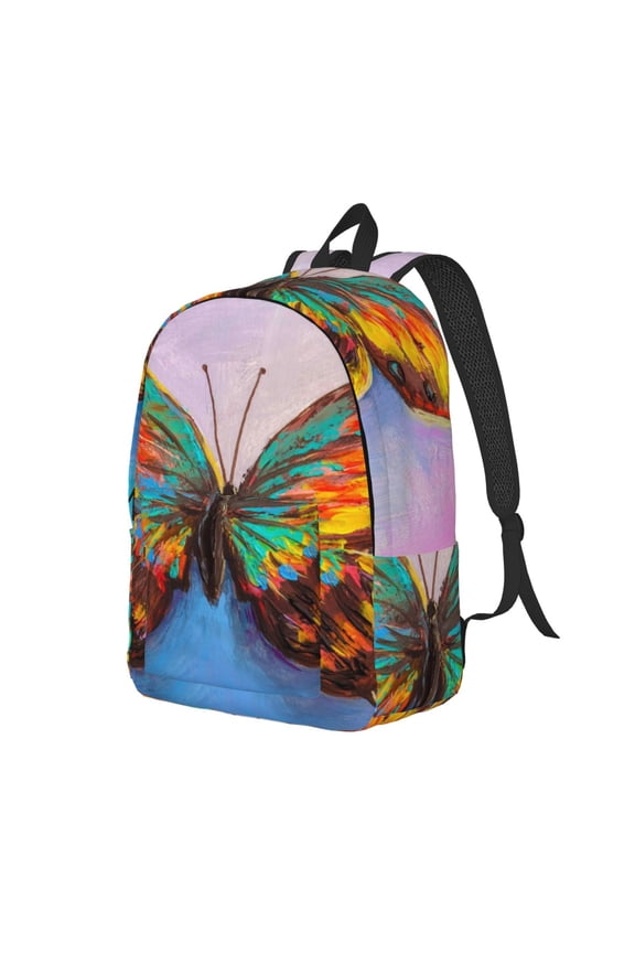 Oil Painting Beautiful Butterfly Canvas College Laptop Backpack, a durable rucksack designed for both men and women, ideal for travel, school, and daily use-Small
