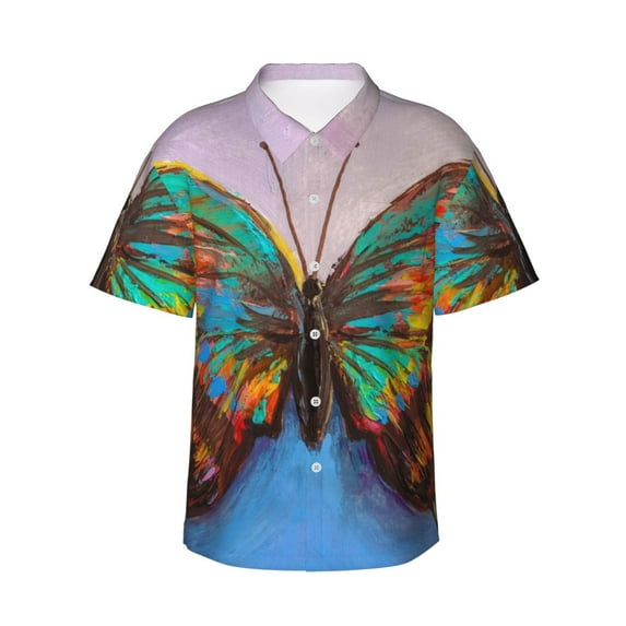 Xecao Oil Painting Beautiful Butterfly print Hawaiian shirt - a stylish short-sleeve button-down for men, perfect for casual beach and tropical outings.