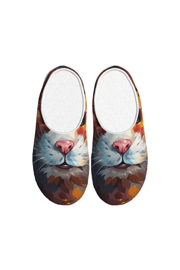 Oil Painting Colorful Hamster Print Cotton Slippers Fuzzy Warm Cozy Slippers Non Slip House Slippers For Indoor Outdoor Cotton Slippers House Slippers-11