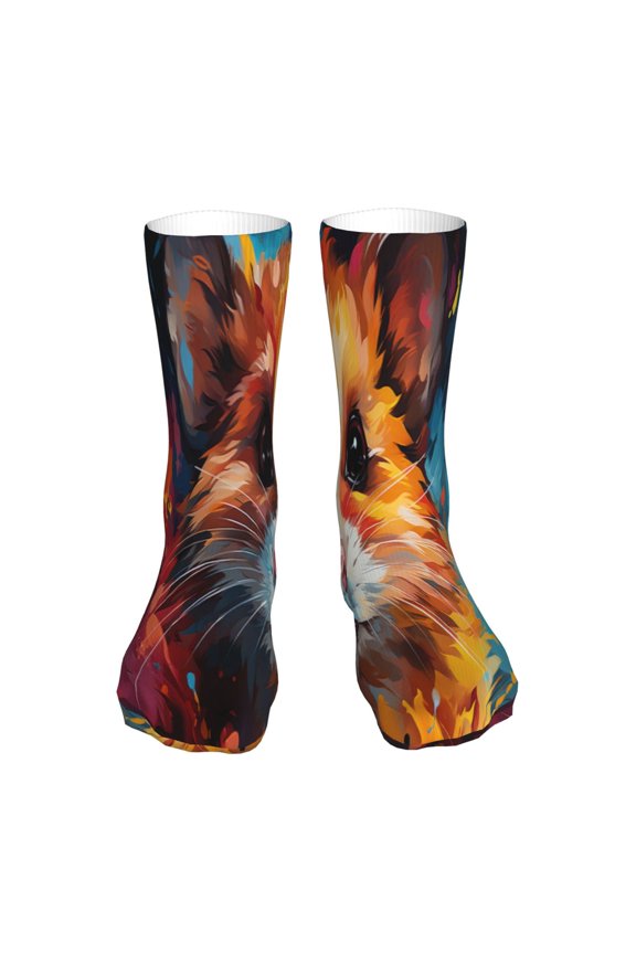 Oil Painting Colorful Hamster Print Fashion No Heel Casual Crew Socks Cushioned Breathable for Men Women - Moisture wicking,Not easy to fade Suitable for daily
