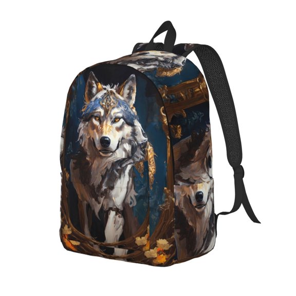 Xecao Oil Painting Tribal Wolf Canvas College Laptop Backpack, a durable rucksack designed for both men and women, ideal for travel, school, and daily use-Medium
