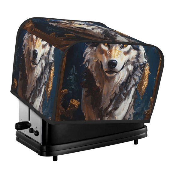 Xecao Oil Painting Tribal Wolf Print 4 Slice Toaster Cover with Pockets, Small Appliance Cover, Dust and Fingerprint Protection, Machine Washable