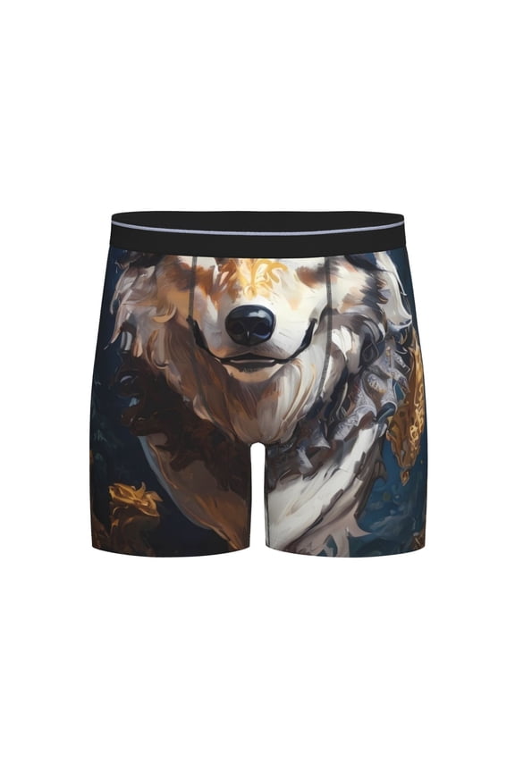 Oil Painting Tribal Wolf Print Boxer Briefs for Men's Stretch Moisture-Wicking Underwear, Mid-Rise Classics breathable fabric