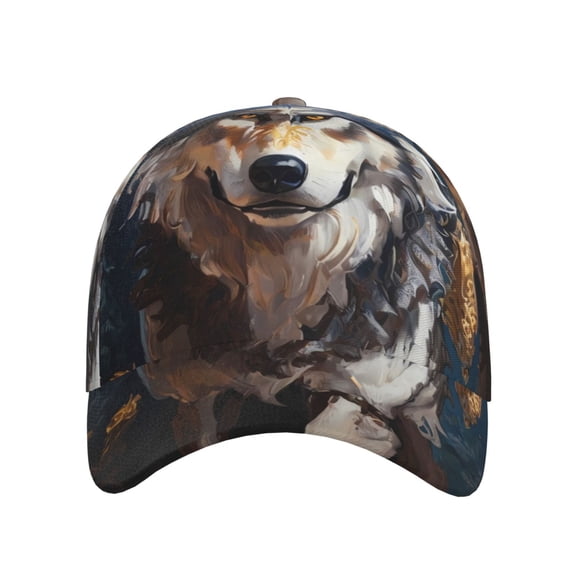 Xecao Oil Painting Tribal Wolf for Baseball Cap: Unisex, crafted from classic polyester twill fabric, featuring a soft unconstructed design