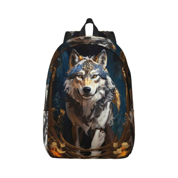 Xecao Oil Painting Tribal Wolf for Canvas College Laptop Backpack, Durable Rucksack Travel Notebook Bag School Backpack Book Bag for Men Women