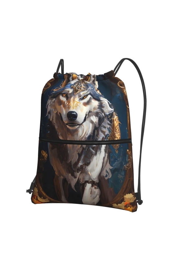 Oil Painting Tribal Wolf for Drawstring Bags,Pull String Backpack Bags,String Bag Sackpack
