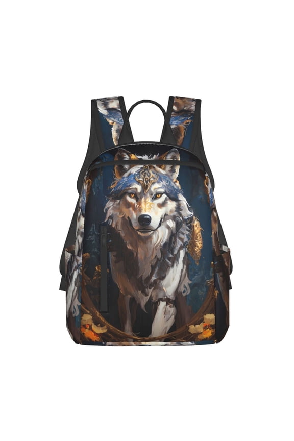 Oil Painting Tribal Wolf print Backpack For women men Aesthetic Lightweight Travel Daypack Simple Cute Backpack For Bookbag