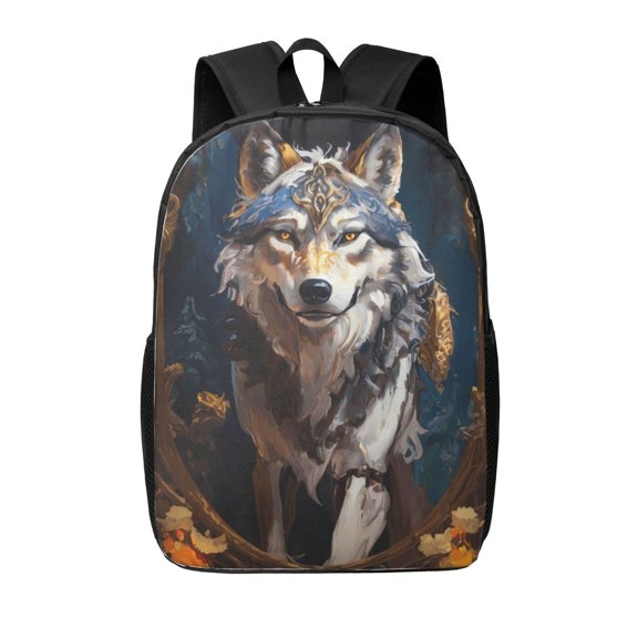 Xecao Oil Painting Tribal Wolf print Travel Backpack, Large Computer Backpack for Men Women, College School Rucksack Book Bag