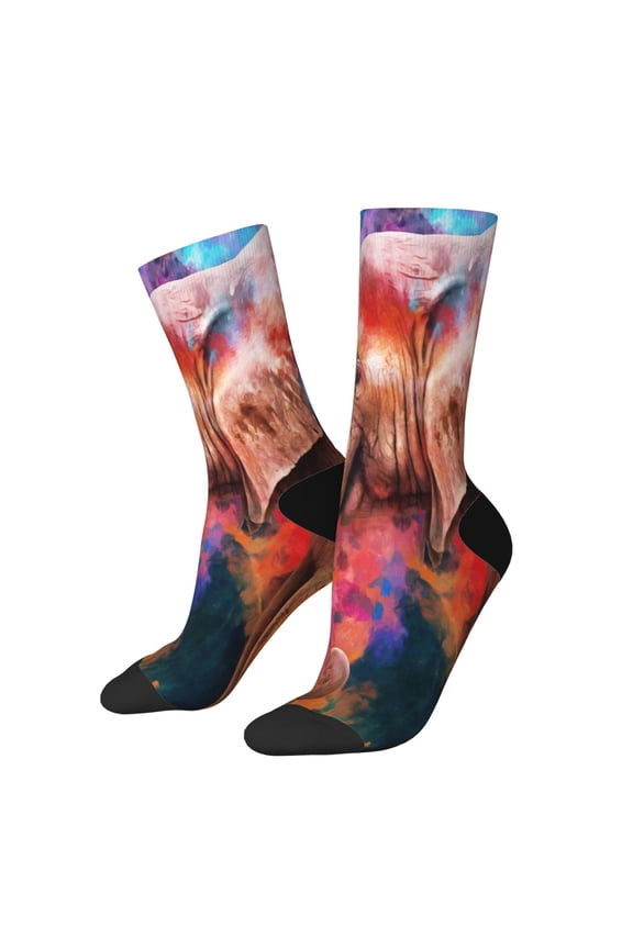 Oil Paintings of Elephants Pattern Sport Socks for Women and Men Crew Socks Sporty Calf Socks Casual Socks