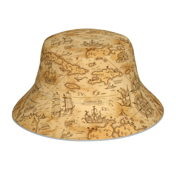 Xecao Old Vintage Map Of Sea Print Men and Women Night Reflective Hat Runner Cap Visor Bucket Hat Boonie Cap