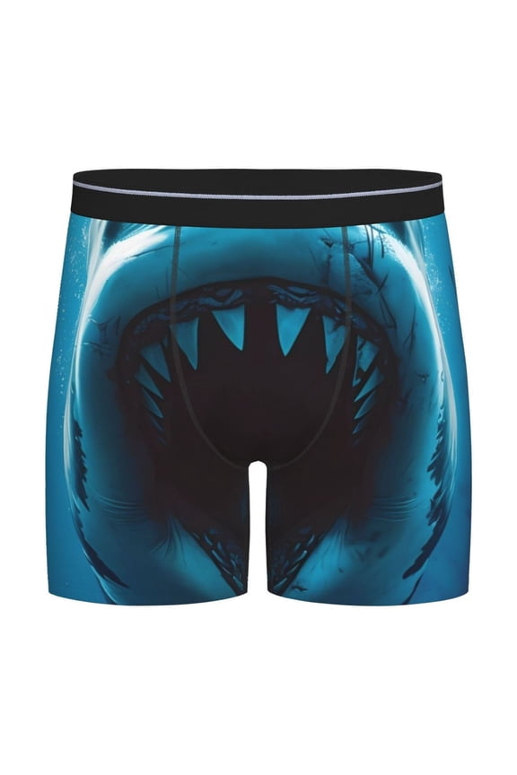 Open-Mouthed Shark Print Boxer Briefs for Men's Stretch Moisture-Wicking Underwear, Mid-Rise Classics breathable fabric