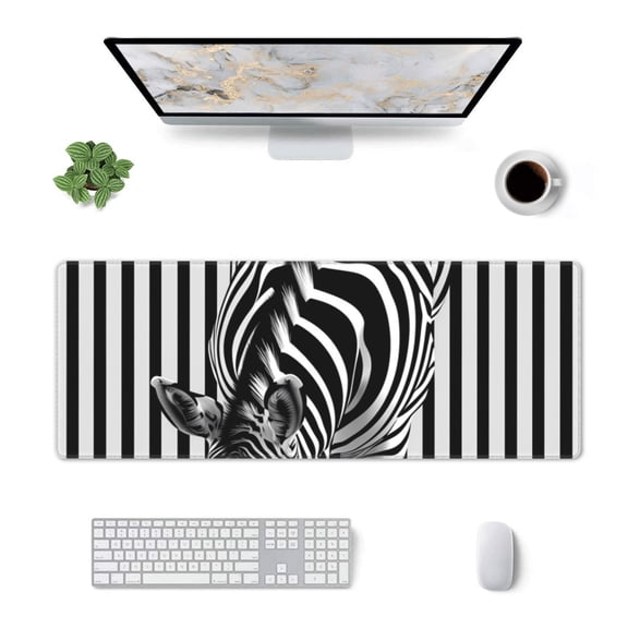 Xecao Optical Zebra Illusion for Mouse Pad - Waterproof Extended Contour Mouse Mat, Large Gaming Mousepad Laptop Keyboard Mat with Non-Slip Rubber Base