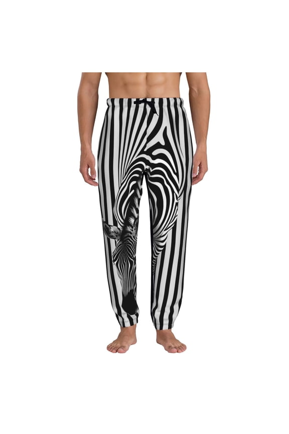 Optical Zebra Illusion Print Active Tech Joggers for Men, Mens Sweatpants Lounge Pants with Pockets-Small