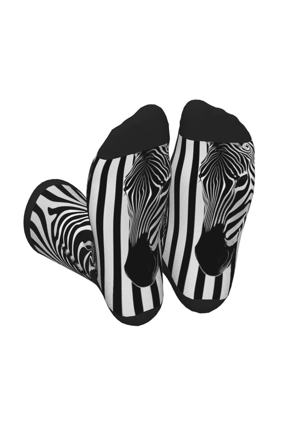 Optical Zebra Illusion Print Crew Socks for Men and Women, Men's Soft Moisture-wicking Sock
