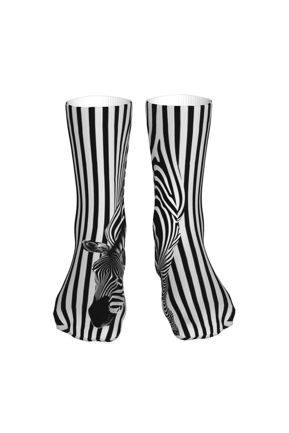 Optical Zebra Illusion Print Fashion No Heel Casual Crew Socks Cushioned Breathable for Men Women - Moisture wicking,Not easy to fade Suitable for daily