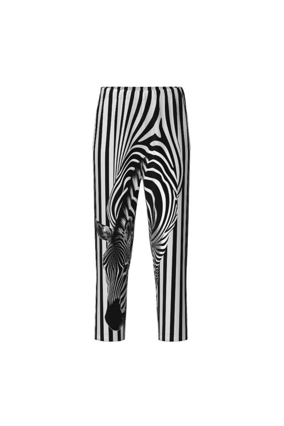 Optical Zebra Illusion Print Teenagers' Pajama Pants Long Sleep Pants Soft Elastic Waist Pajama Bottoms Elastic waist with 2 Pockets 5-16 Years-Medium