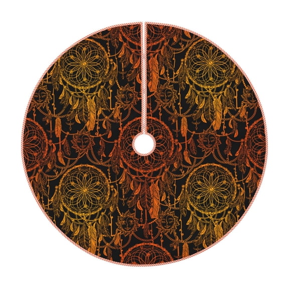 Xecao Orange Dreamcatcher Pattern Christmas Tree Skirt Round Xmas Tree Mat Base Cover for Holiday Home Decorations-36"