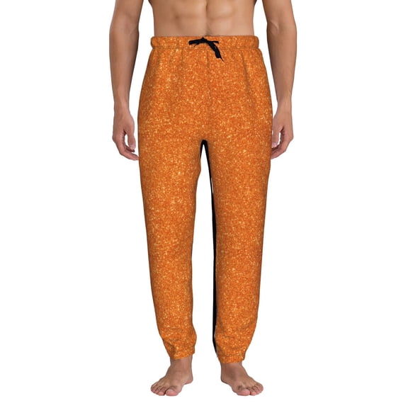 Xecao Orange Glitter Print Active Tech Joggers for Men, Mens Sweatpants Lounge Pants with Pockets-X-Large