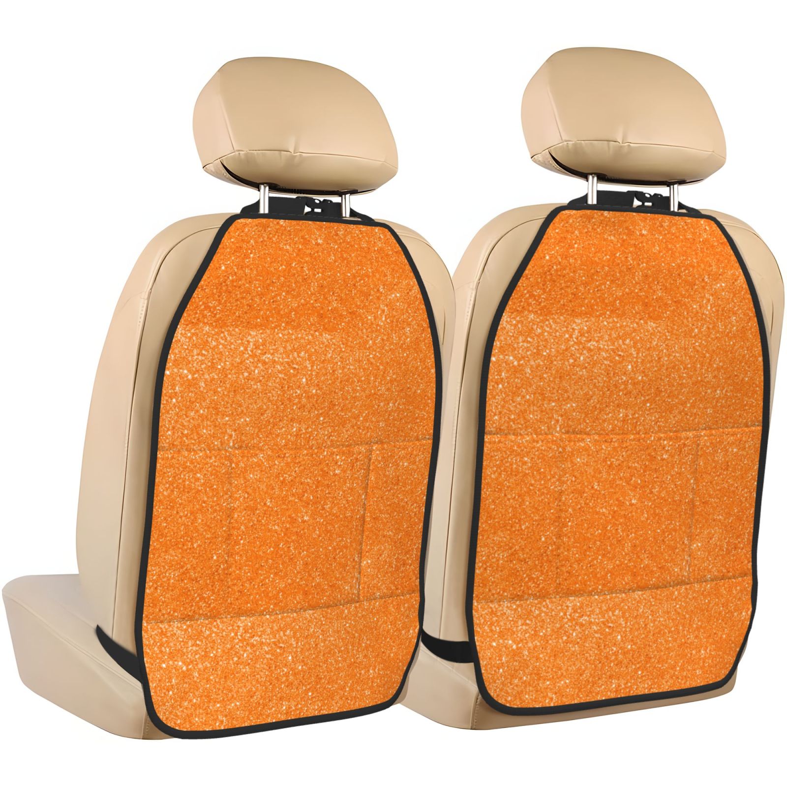Xecao Orange Glitter2 Pattern Car Seat Back Protector 2 Pack Large Capacity Pocket, Kick Mats Back Seat Protector