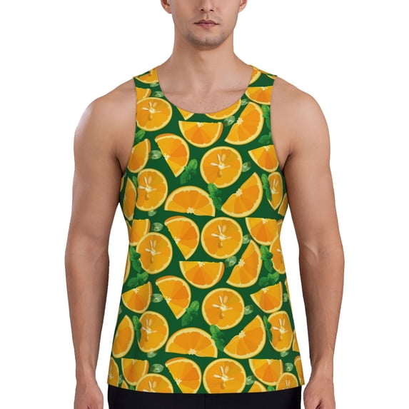 Xecao Orange Lemon Men's Tank Top Workout Quick Dry Sleeveless Gym Jogging Muscle Shirts Summer Swim Beach Tops