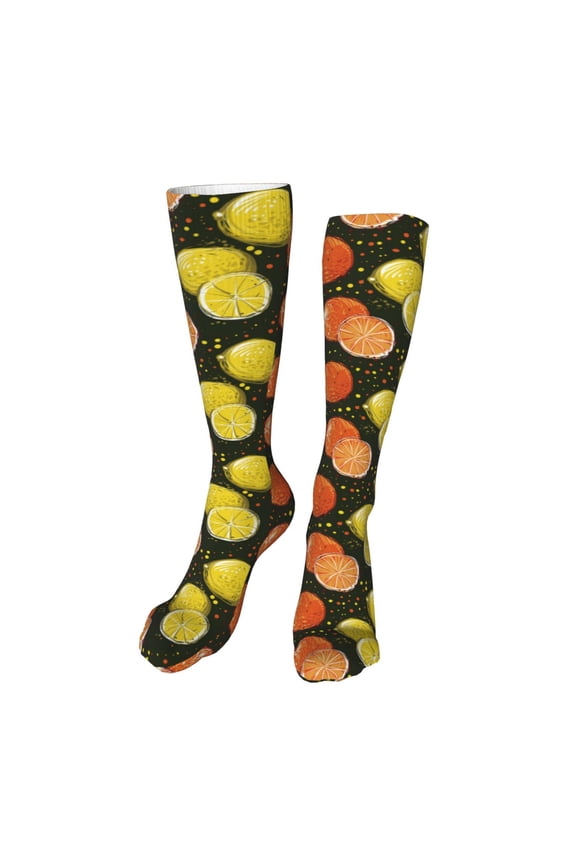 Orange Lemon Print Calf Socks Seamless Toe, Knee High Long Socks, Sports Socks Trouser Socks for Women and Men-One Size