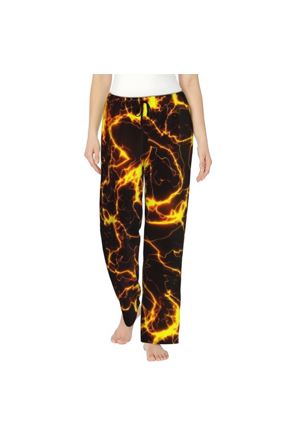 Orange Lightning Print Women's Straight Lounge Pajama Pants,The Epitome of Relaxed Sleepwear-