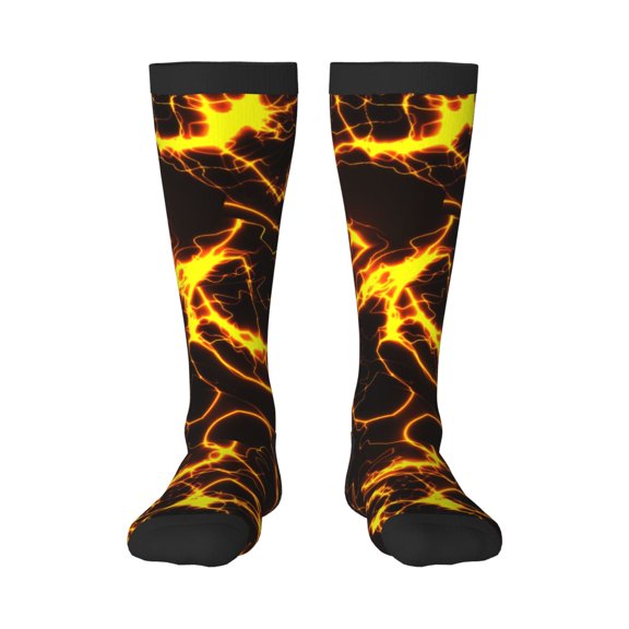 Xecao Orange Lightning print thigh-high socks, crafted for both men and women with a stretchy, high-opaque design perfect for daily wear