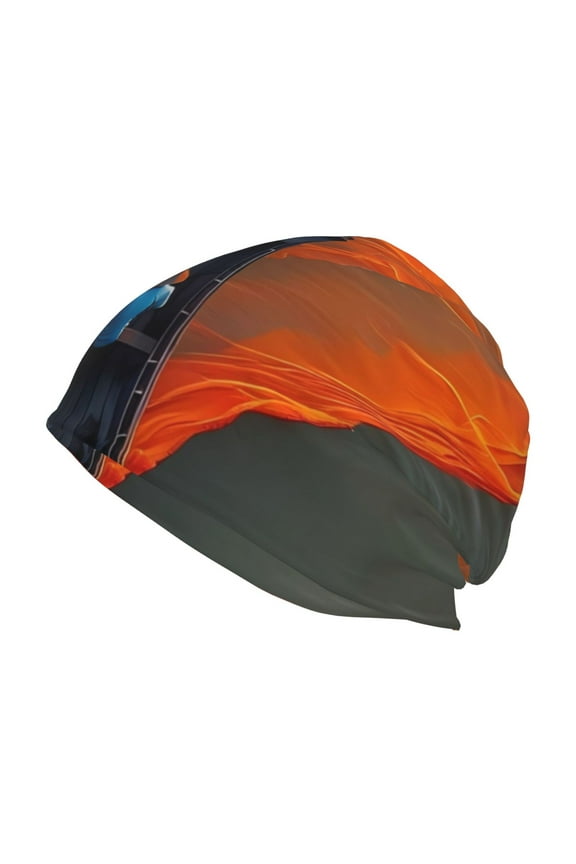 Orange Net Fishing Boat Print Knit Hat,Winter Beanie for Men Women, Beanie Soft Warm Ski Stocking Cuffed Cap